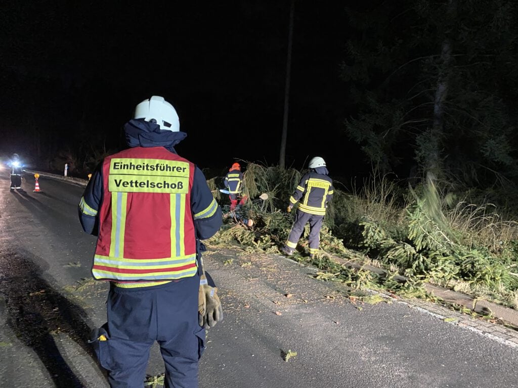 Umgestürzter Baum 10 umgestürzter Baum, Unwetter 17.02.2022, Vettelschoß, Feuerwehr